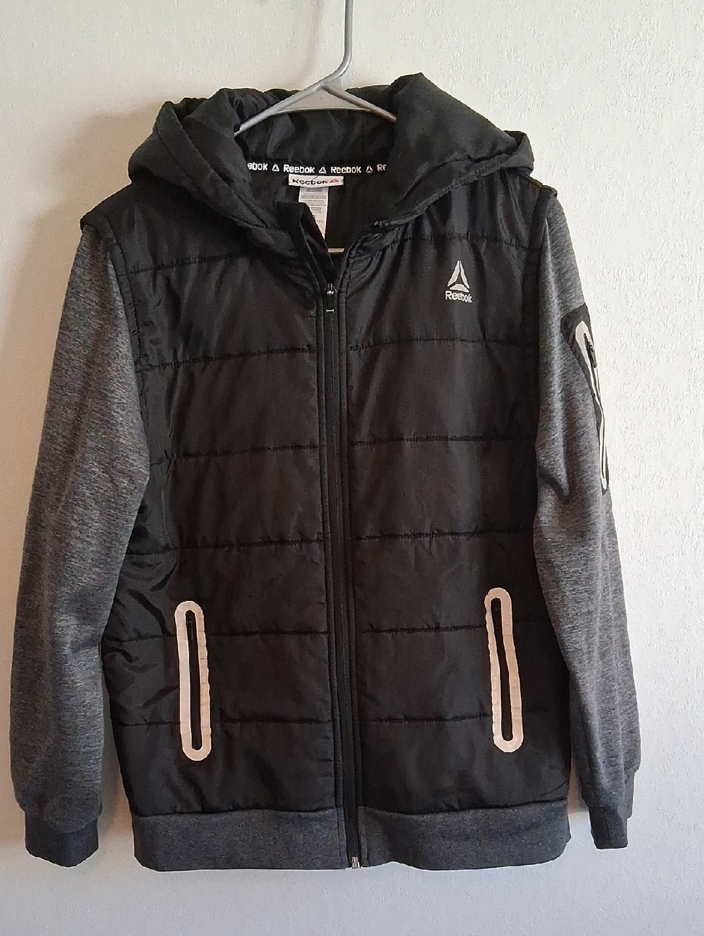 Reebok Black & Gray Quilted Hooded Jacket for Kids